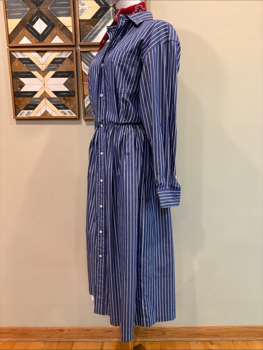 Vintage Ralph Lauren Blue Label Striped Button-Down Cotton Maxi Shirt Dress 8 - Picture 5 of 15